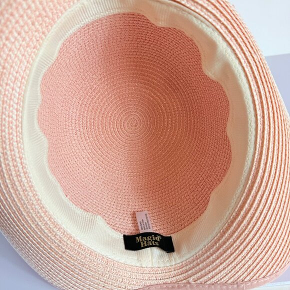 Magid Hats Rolled Wide Brim Sun Hat Pink Ombre Straw Ponytail Hair Bun Notch - Picture 8 of 10